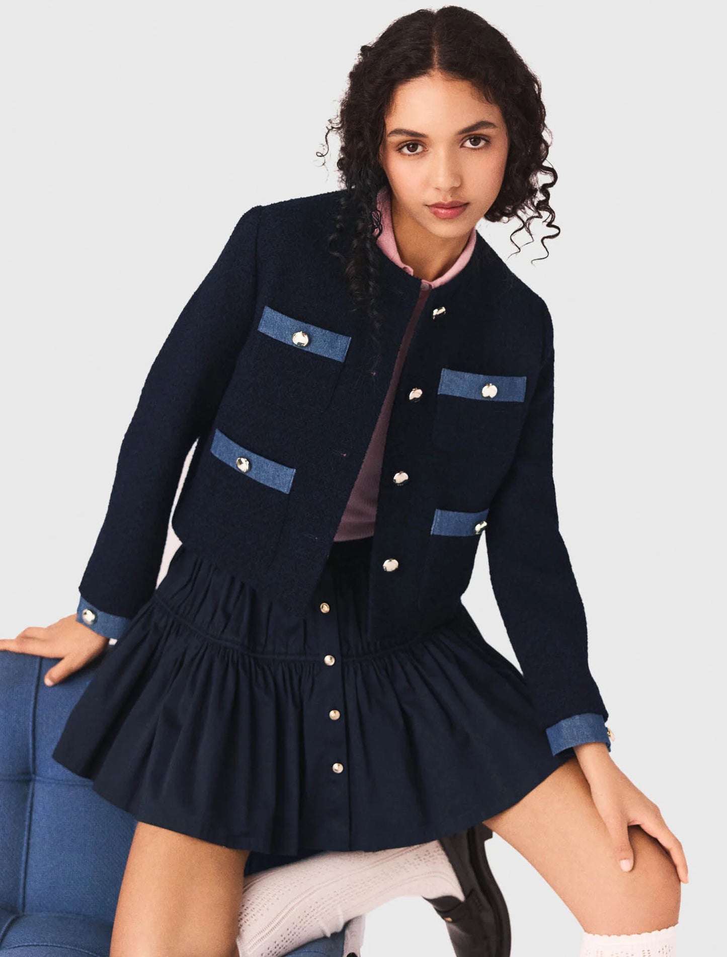 Chaqueta de tweed y galones denim