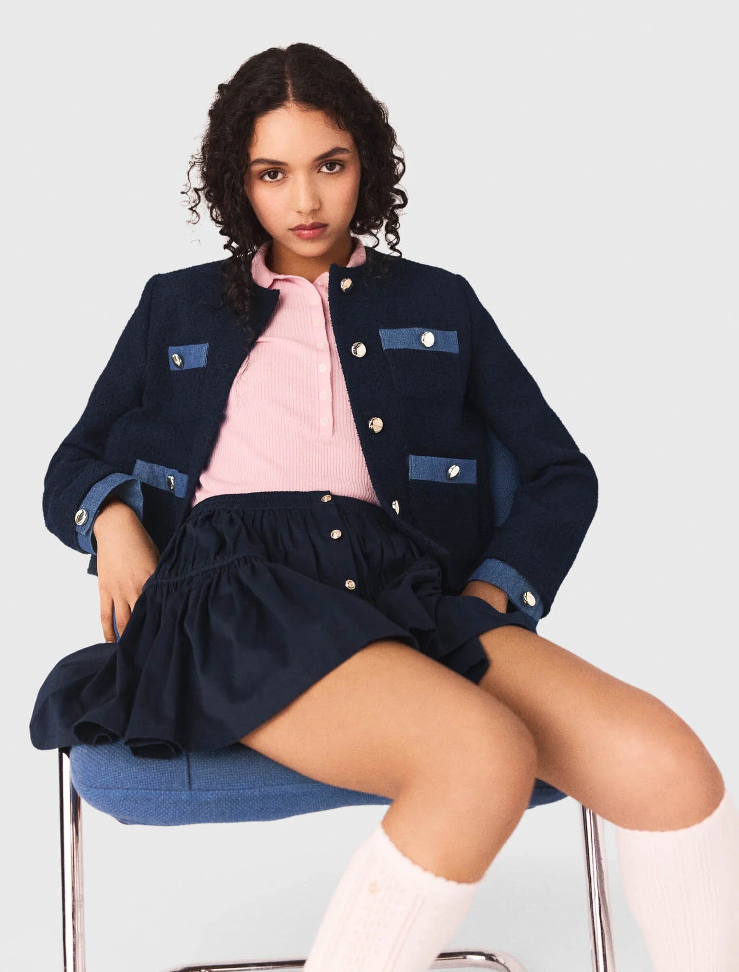 Chaqueta de tweed y galones denim