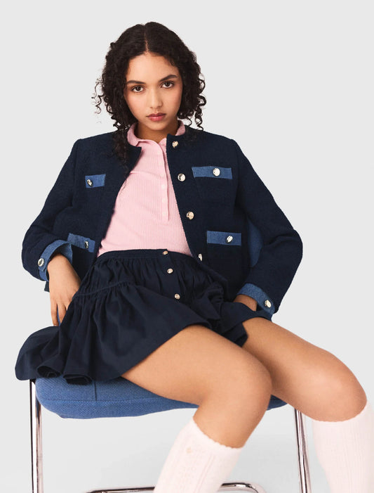 Chaqueta de tweed y galones denim