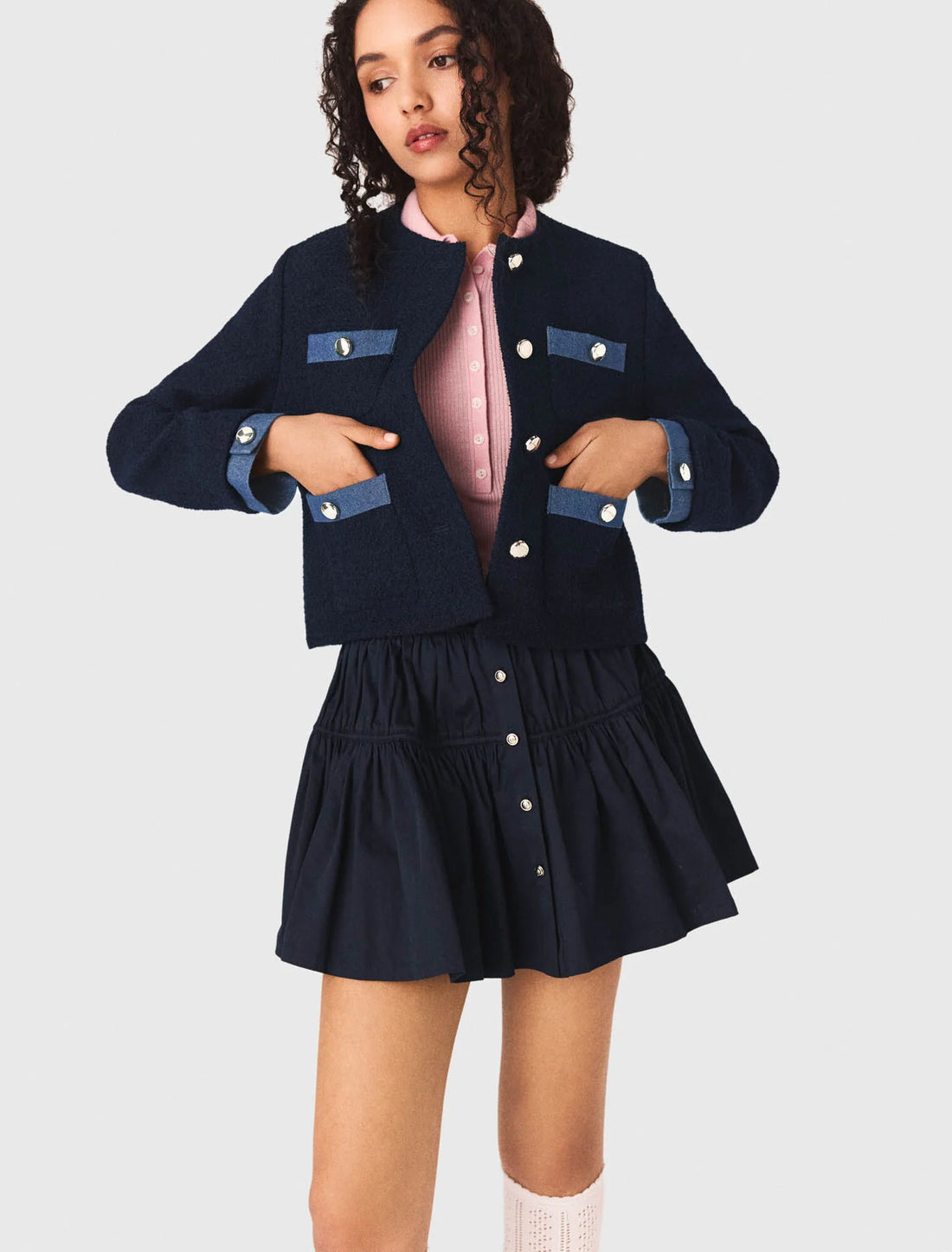 Chaqueta de tweed y galones denim