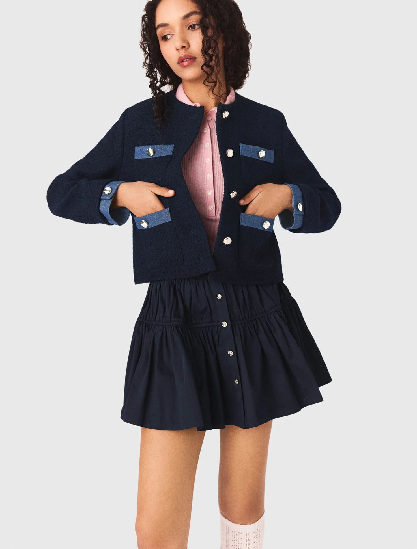 Chaqueta de tweed y galones denim