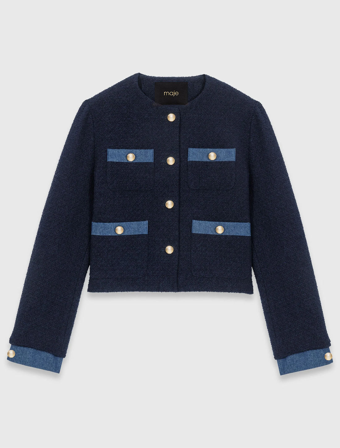 Chaqueta de tweed y galones denim
