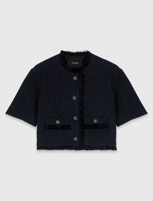 Chaqueta corta de tweed brillante