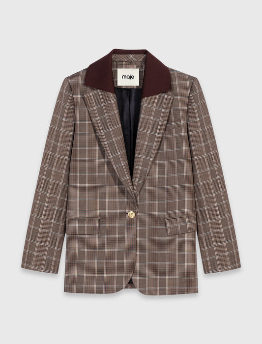 Chaqueta a cuadros cuello extraíble