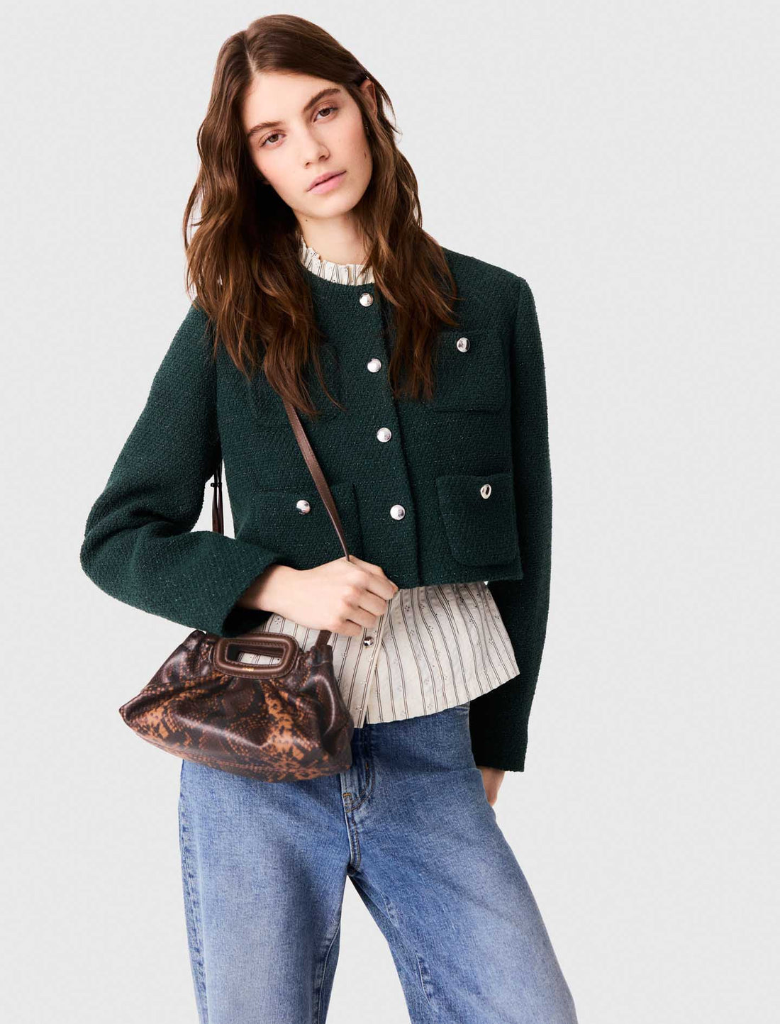 Chaqueta de tweed con flecos