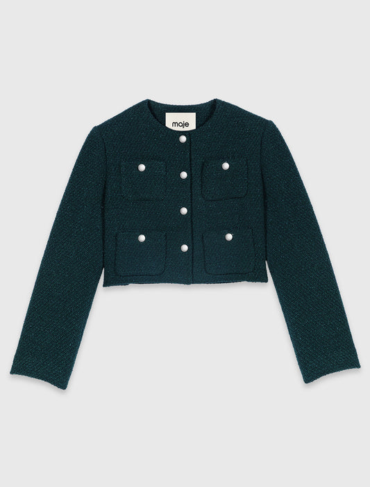 Chaqueta de tweed con flecos