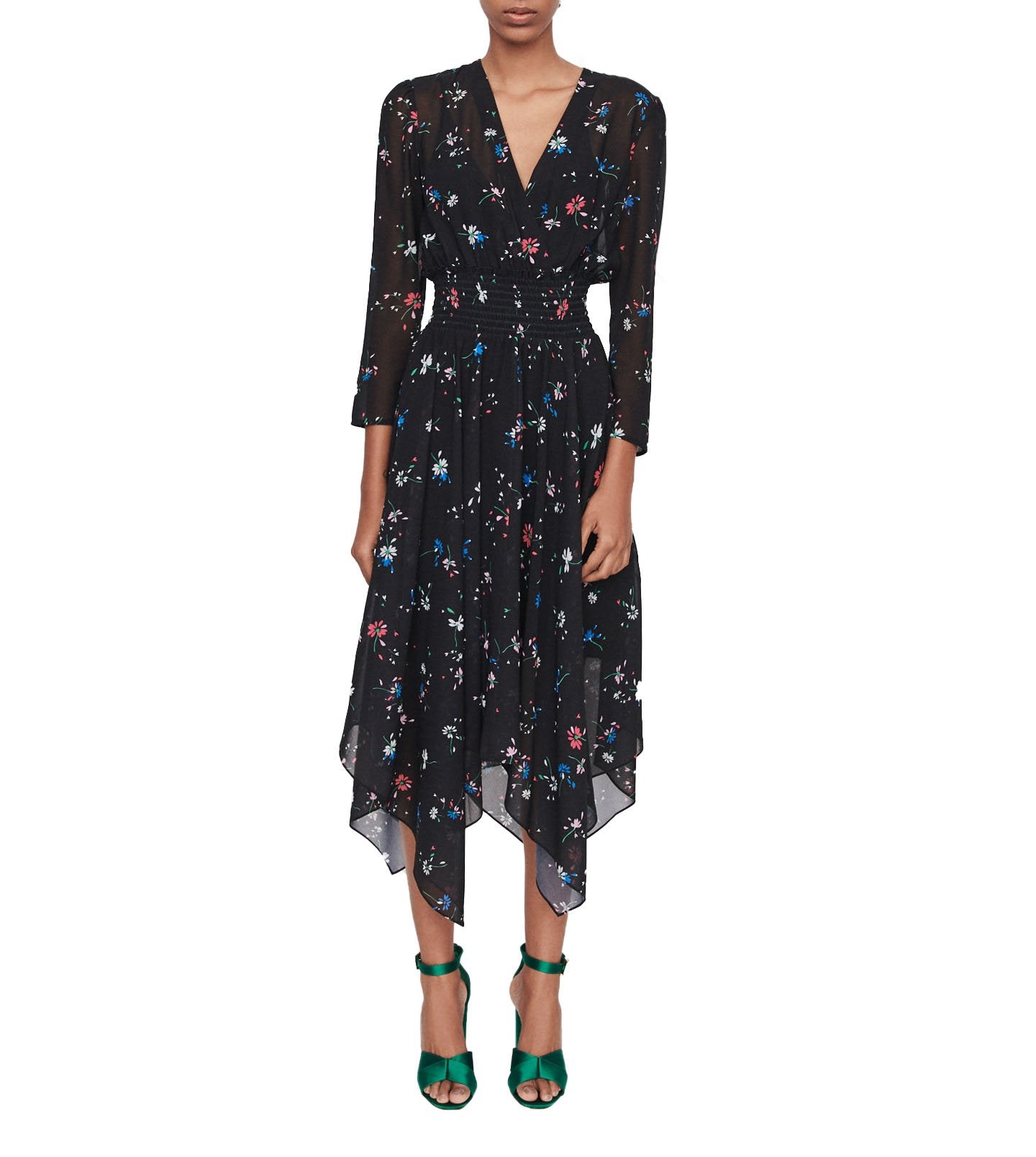 Maje | Vestido Rayema Verde / Estampado Floral