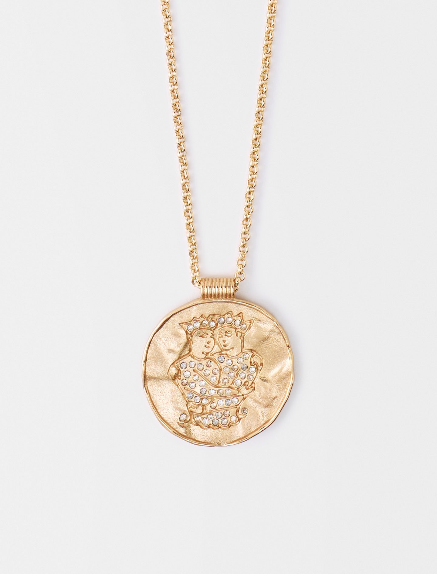 Collar con moneda de latón zodiaco Géminis