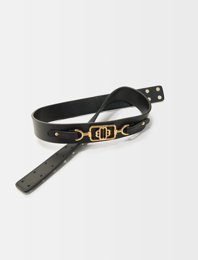 Cinturón negro de piel Clover dorado