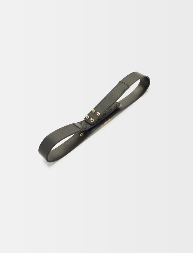 Cinturón negro de piel Clover dorado