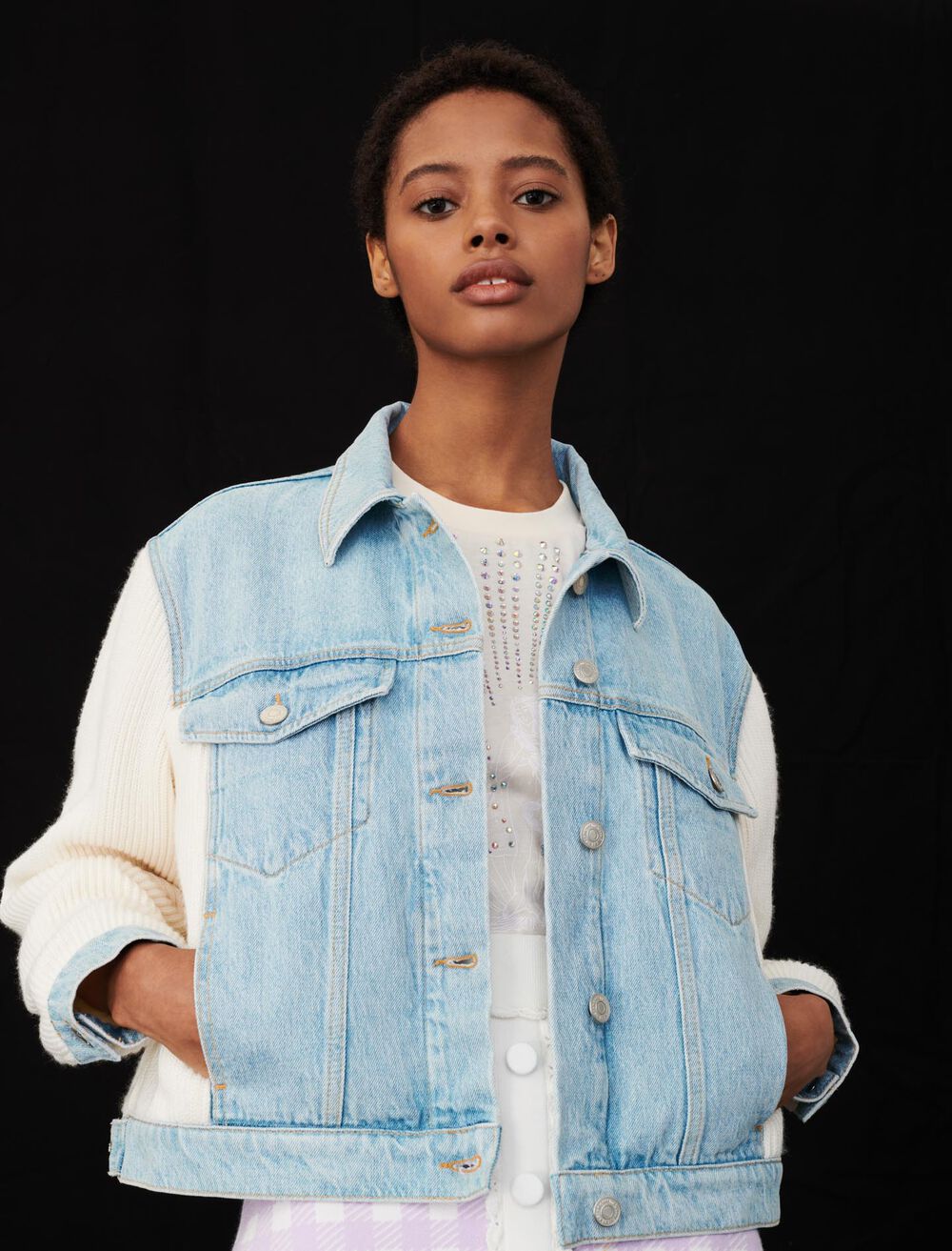 Cazadora mixta de punto y vaquera