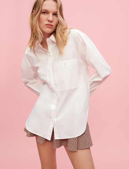 Camisa de popelina de algodón blanca