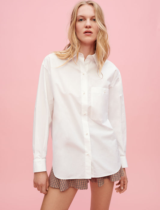 Camisa de popelina de algodón blanca