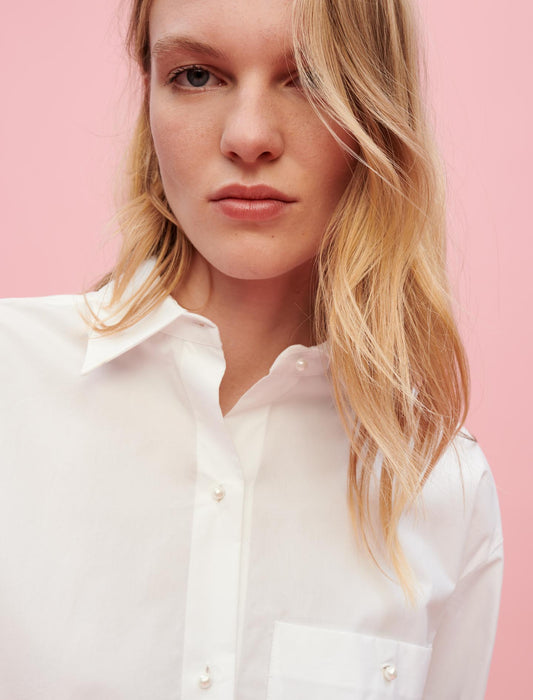 Camisa de popelina de algodón blanca
