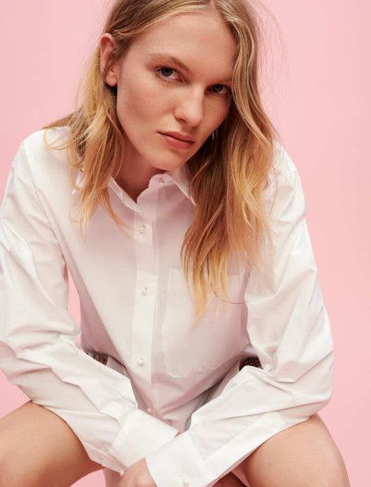 Camisa de popelina de algodón blanca
