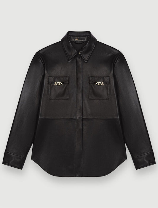 Camisa de piel negra con bocados dorados