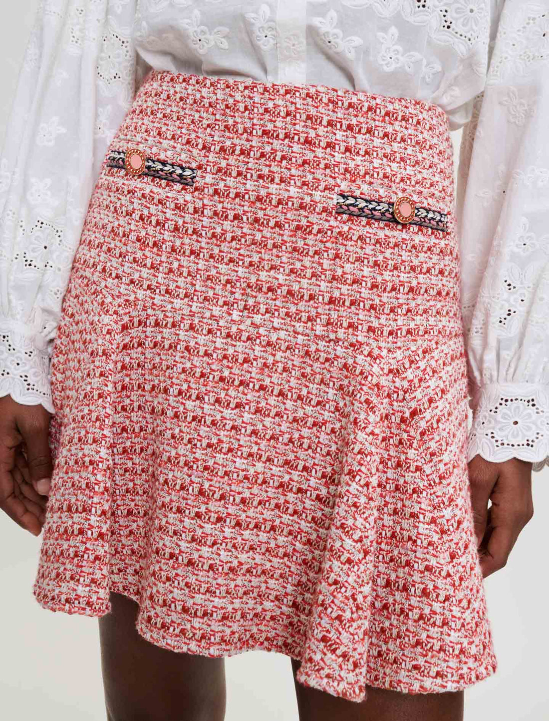 Falda de tweed con galones étnicos