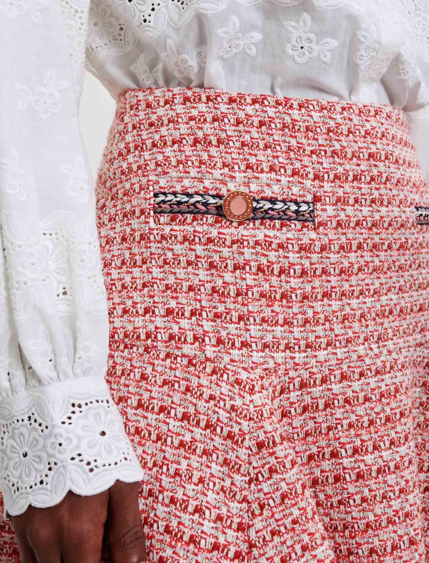 Falda de tweed con galones étnicos