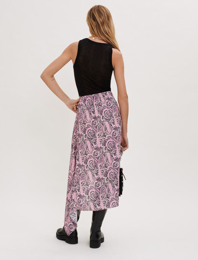 Falda asimétrica de viscosa estampada