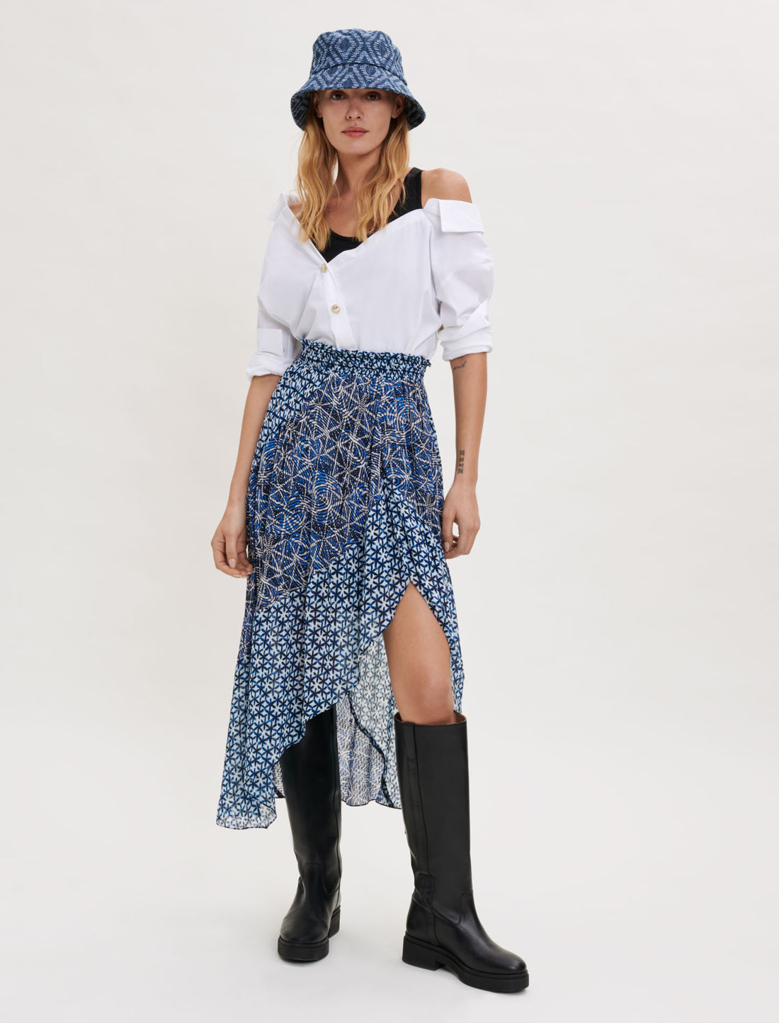 Falda elástica de viscosa estampada