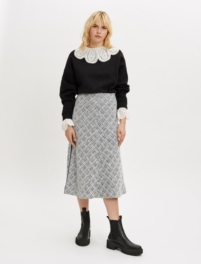 Falda midi de tweed