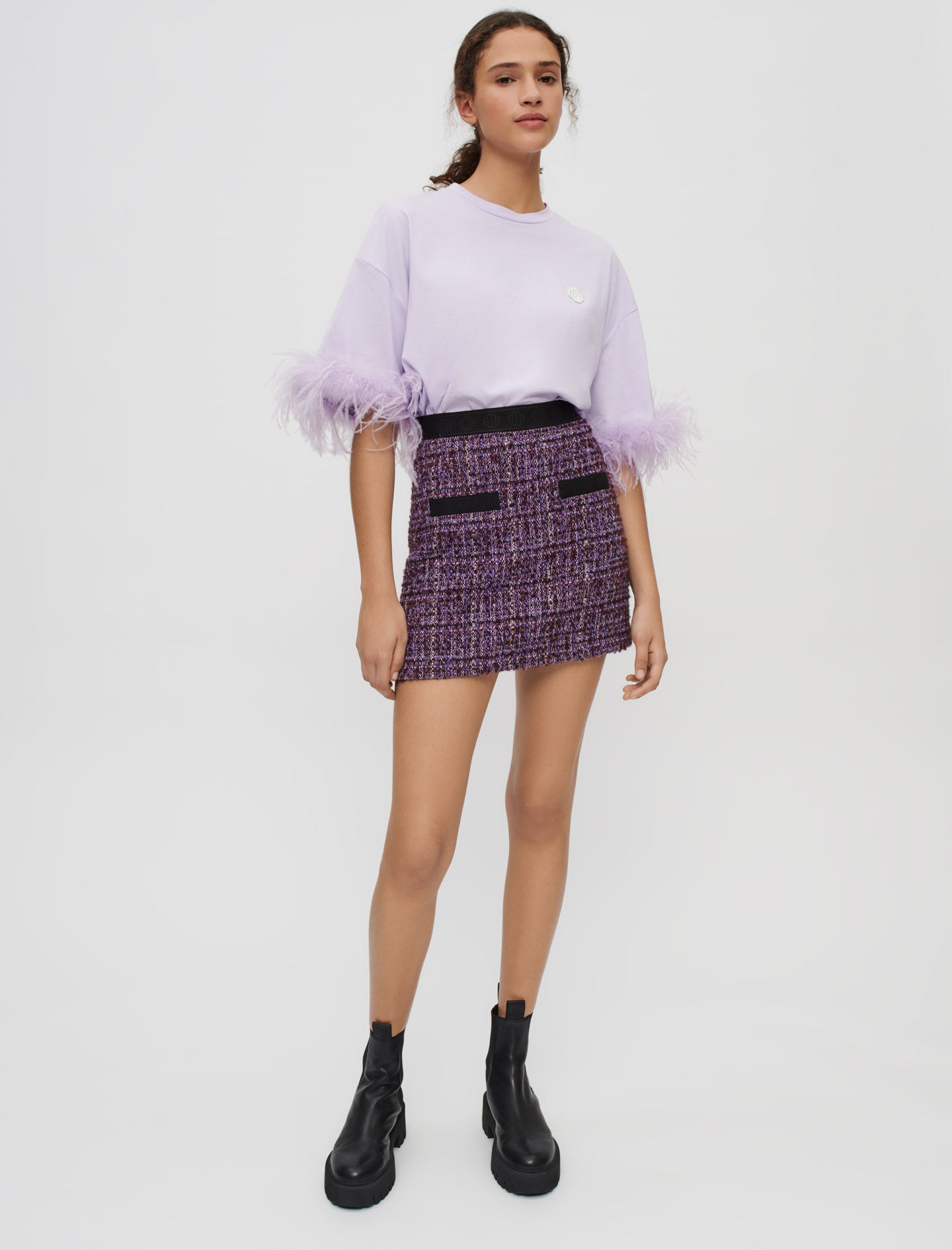 Falda de tweed violeta con contrastes