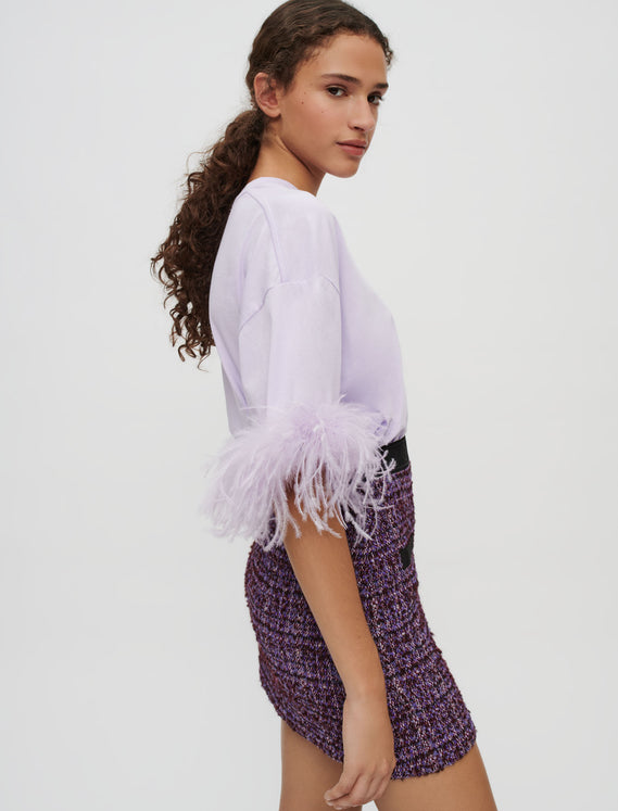 Falda de tweed violeta con contrastes
