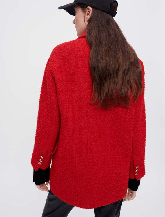 Abrigo de tweed de fantasía color rojo
