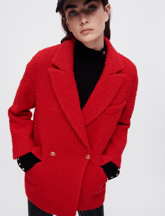 Abrigo de tweed de fantasía color rojo