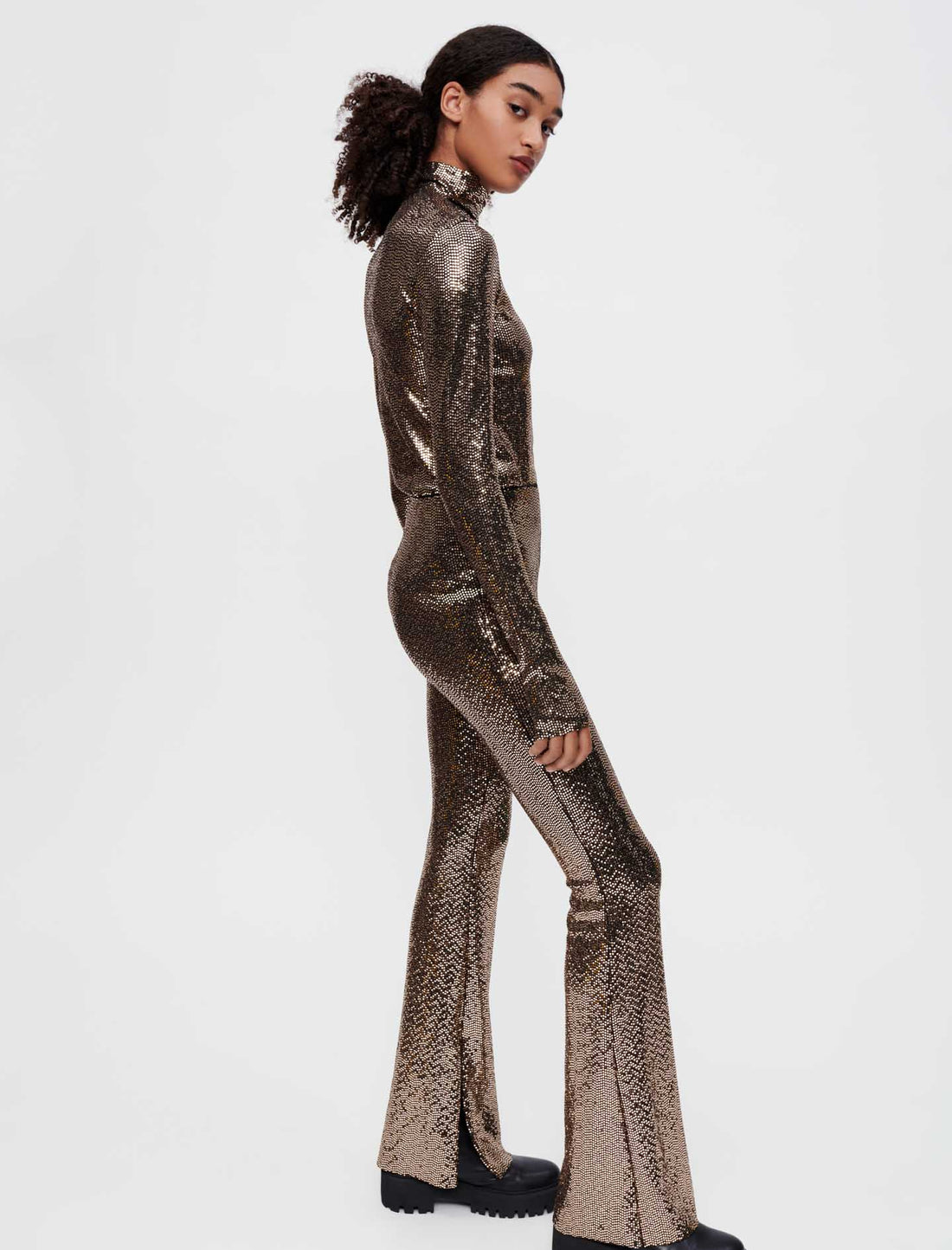 Pantalón de campana stretch lentejuelas
