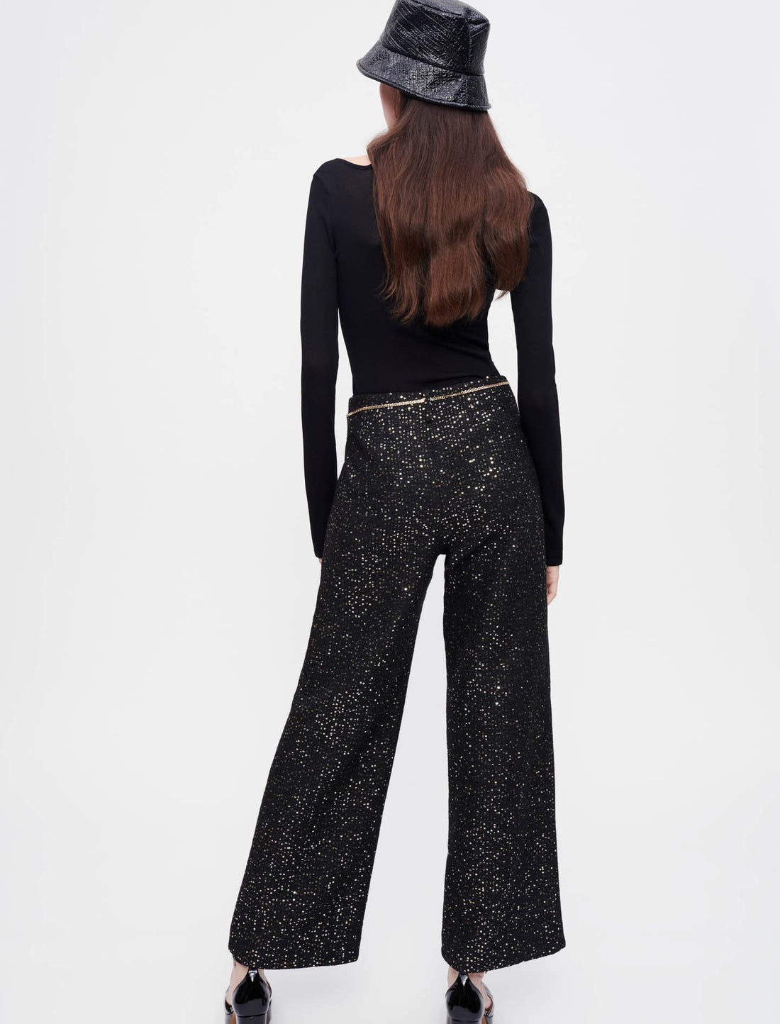Pantalón negro de tweed con lentejuelas