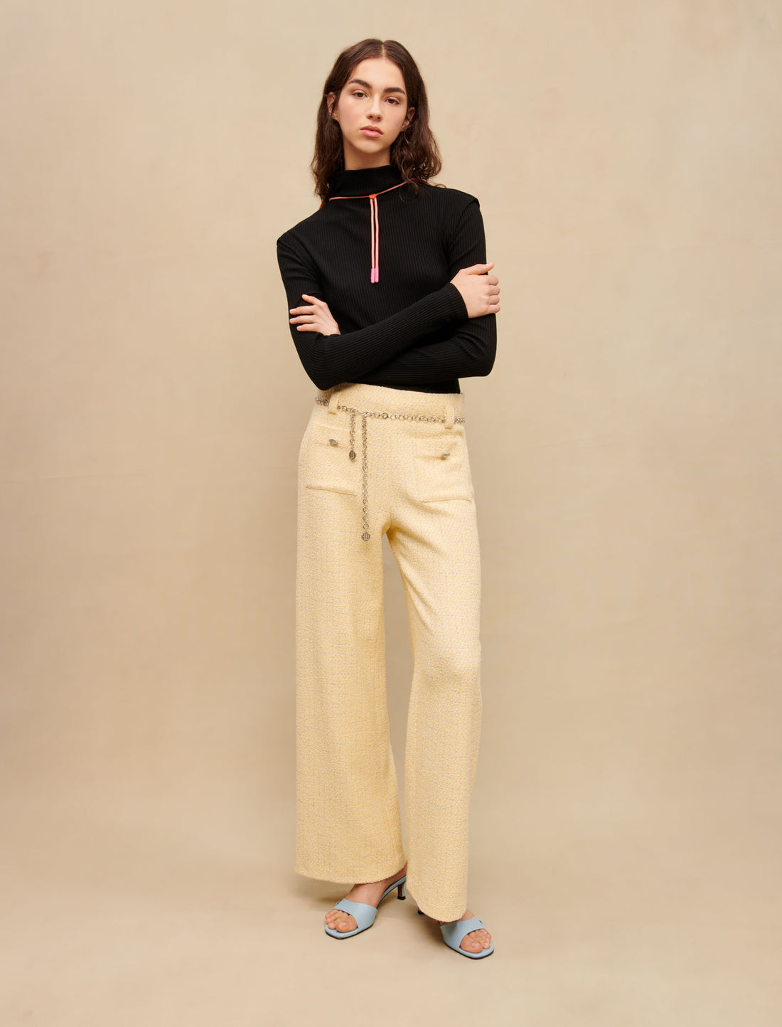 Pantalón de tweed con cinturón