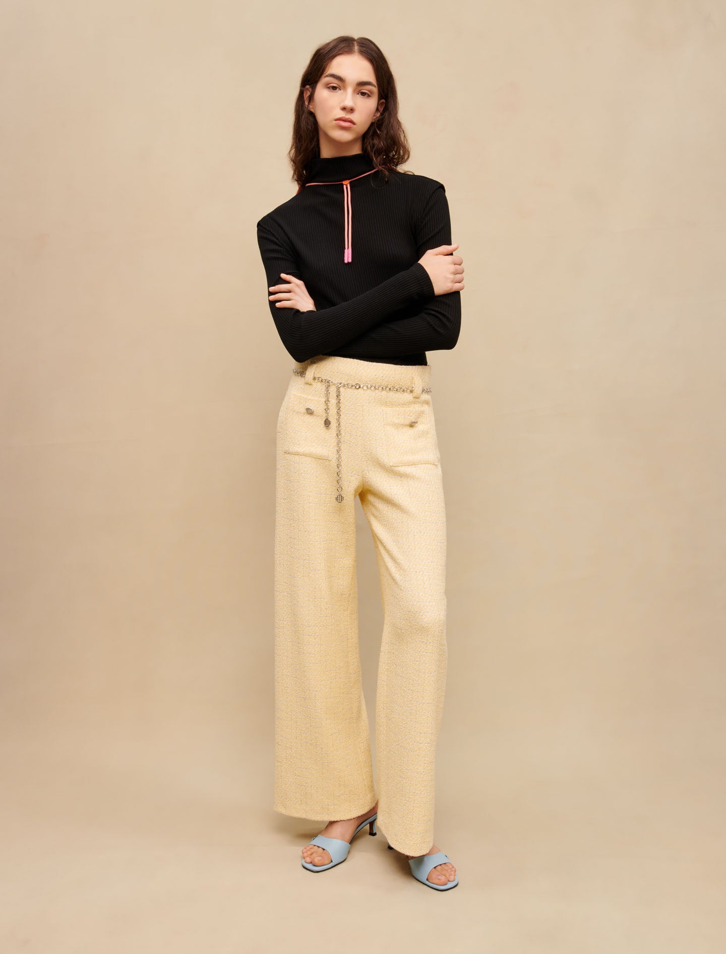 Pantalón de tweed con cinturón