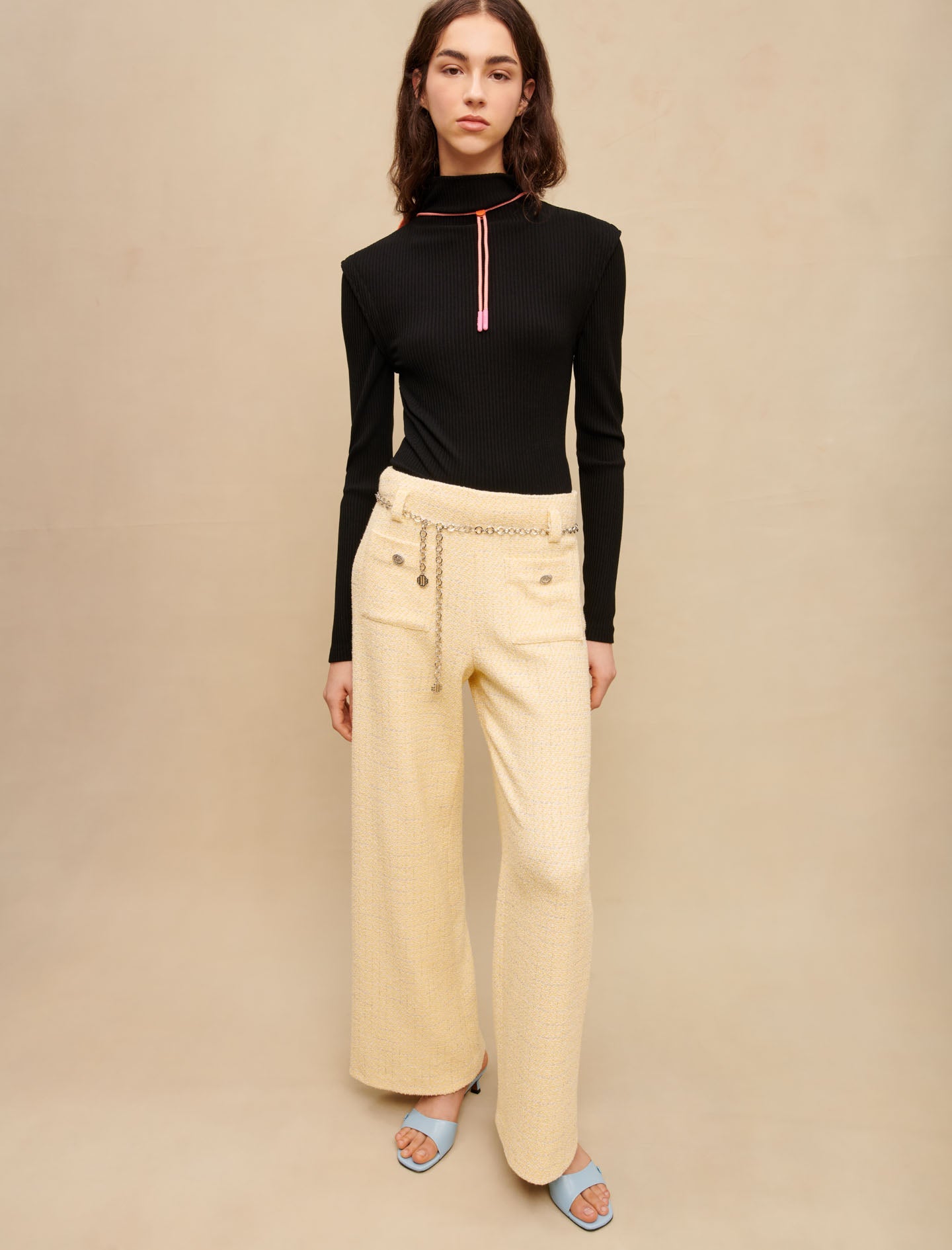 Pantalón de tweed con cinturón