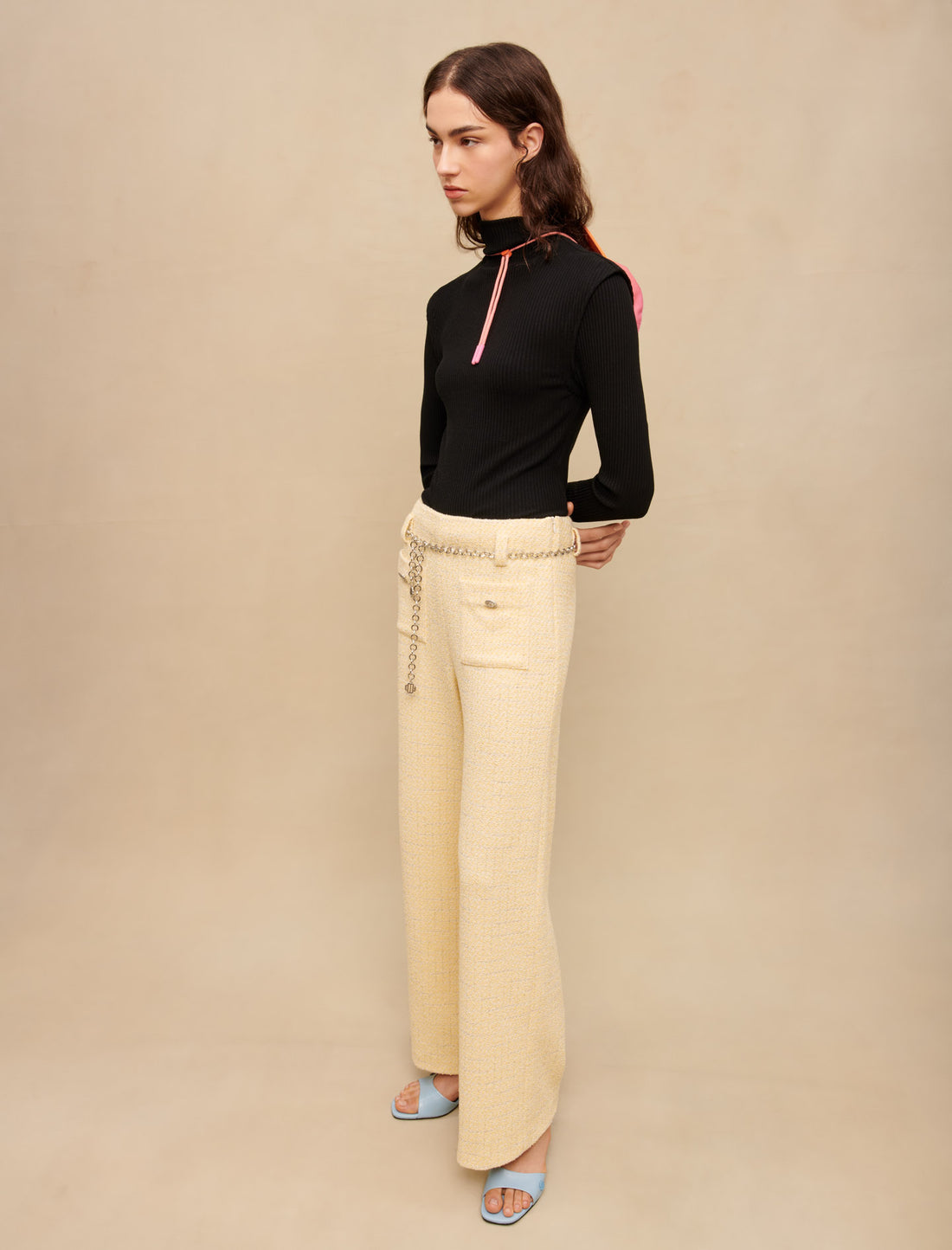 Pantalón de tweed con cinturón