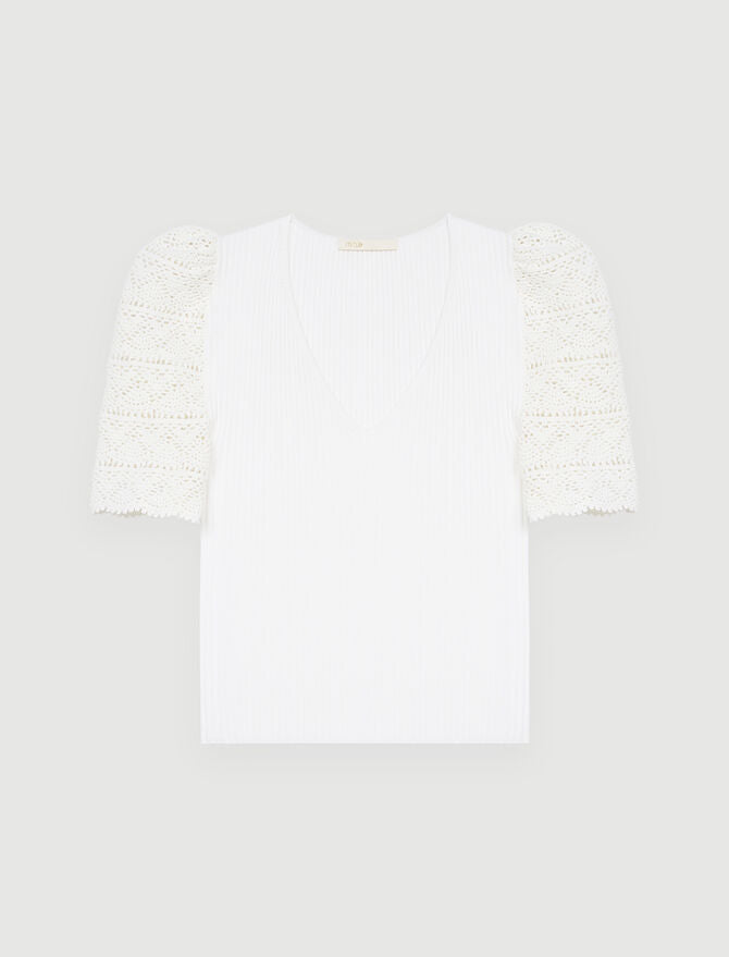 Jersey fino de canalé y ganchilo