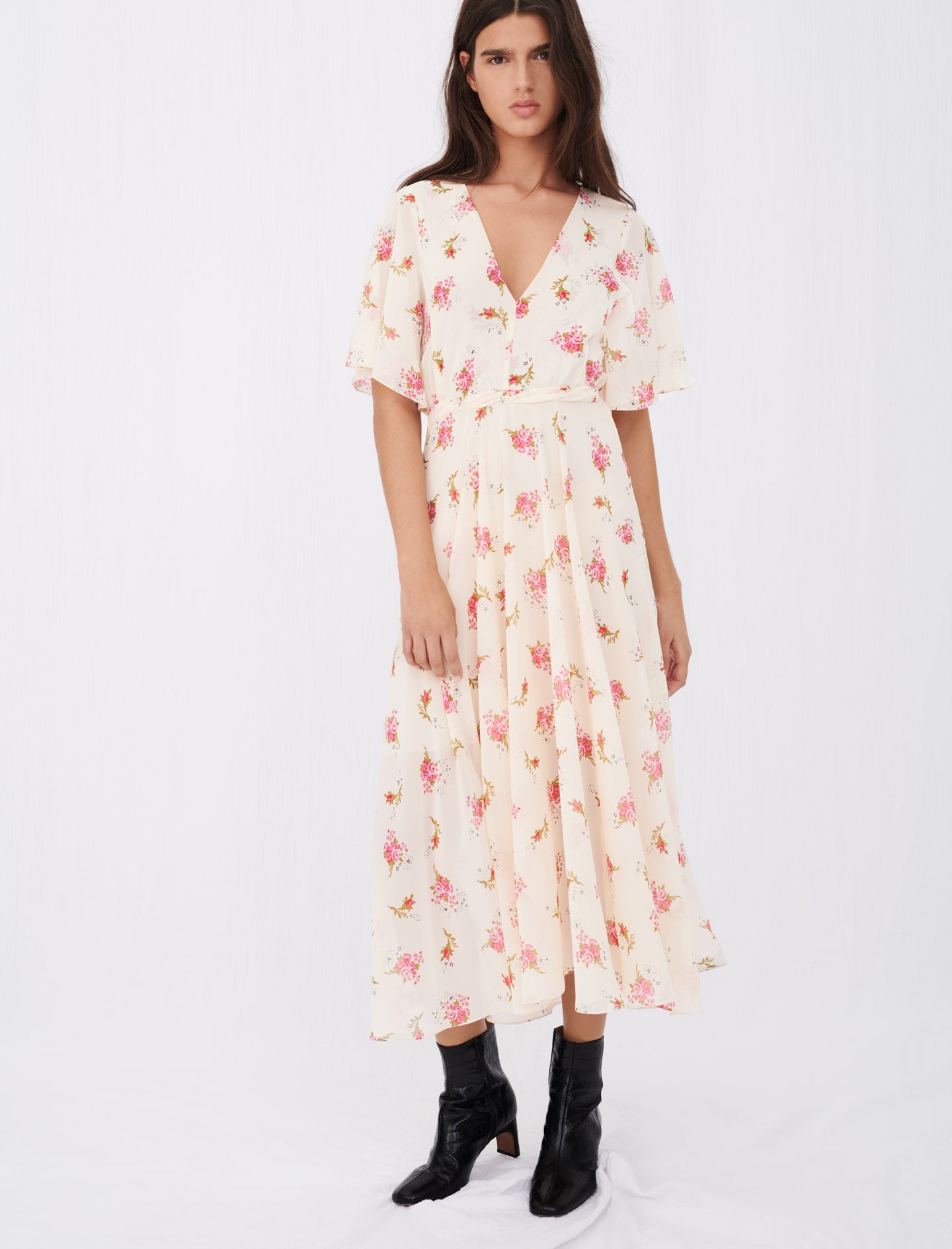 Maje | Vestido asimétrico de muselina estampada Runge