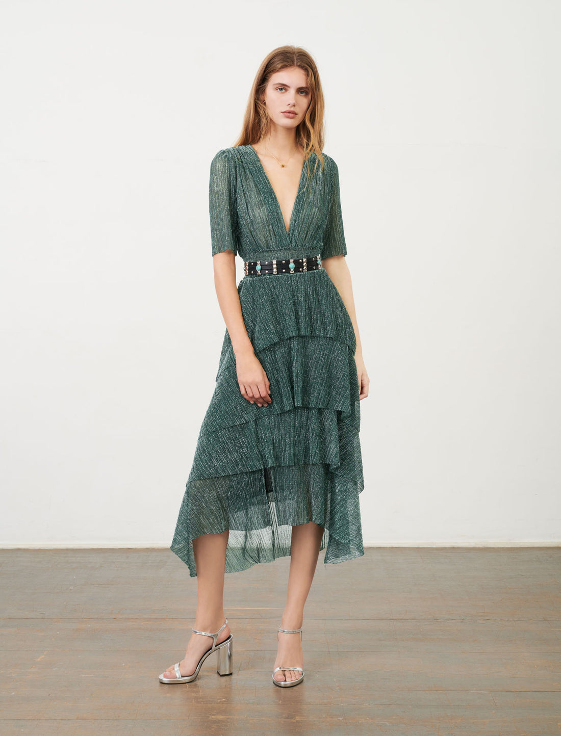 Maje | Vestido de lúrex stretch con volantes Ruffine