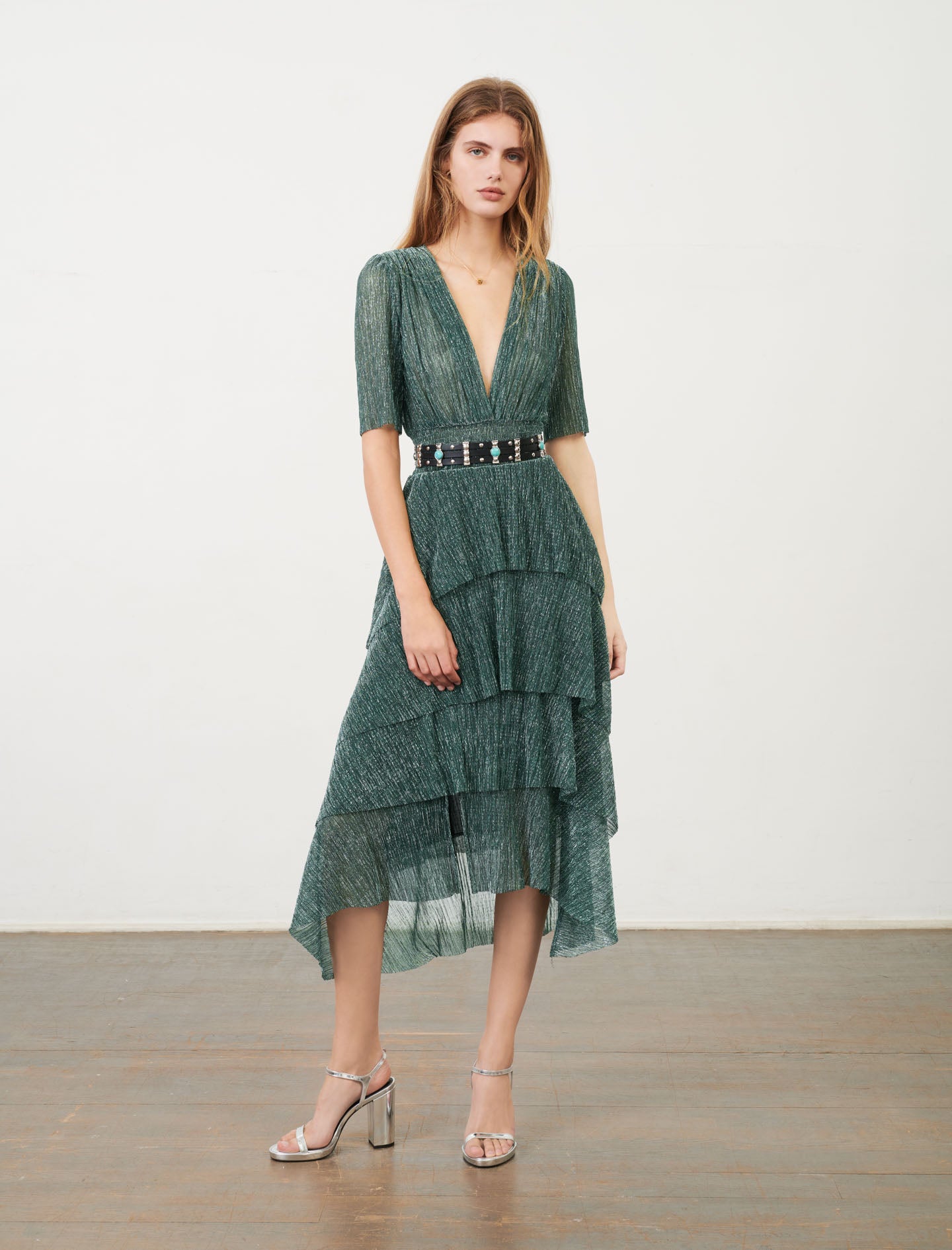 Maje | Vestido de lúrex stretch con volantes Ruffine