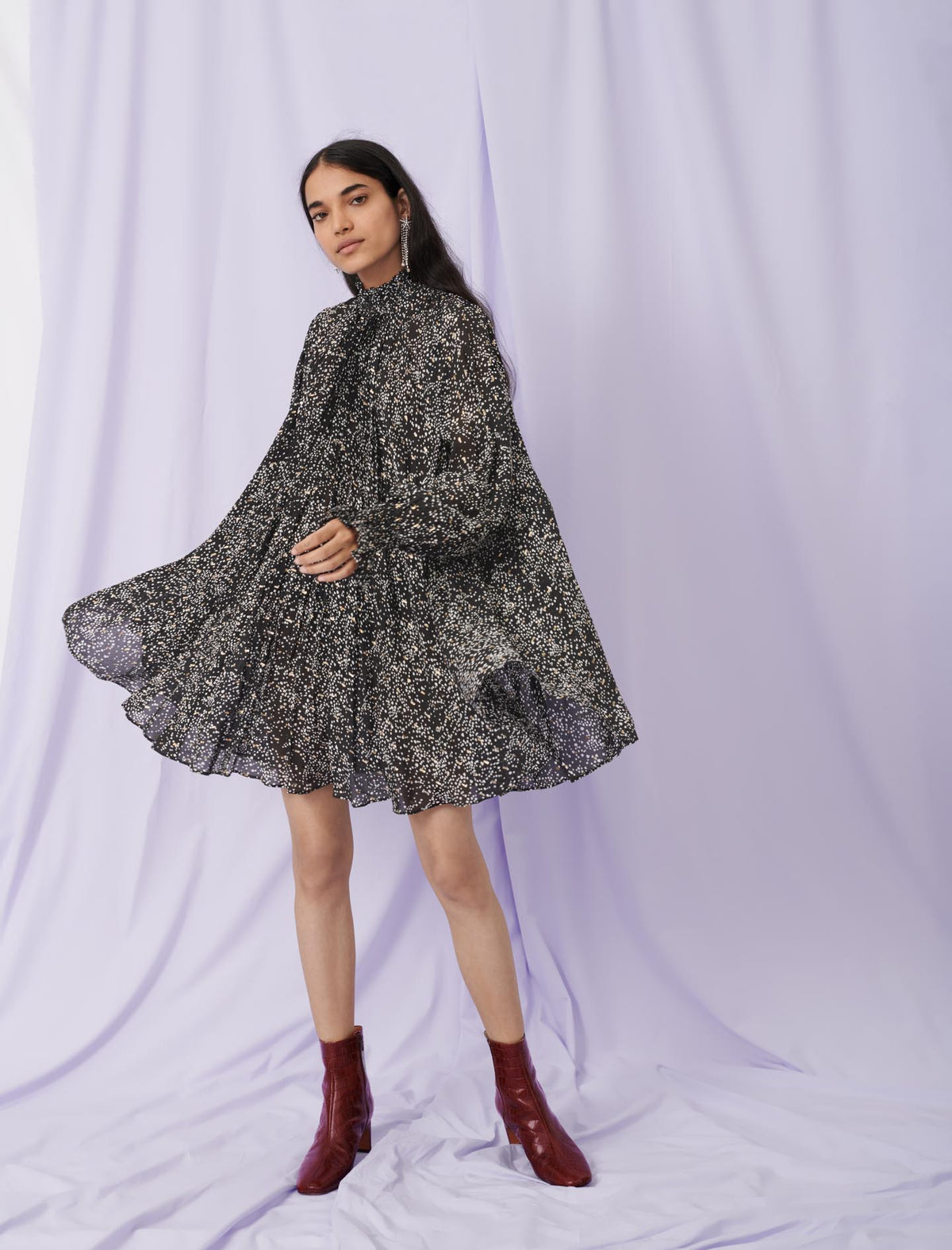 Maje | Vestido baby-doll de seda estampada Risou