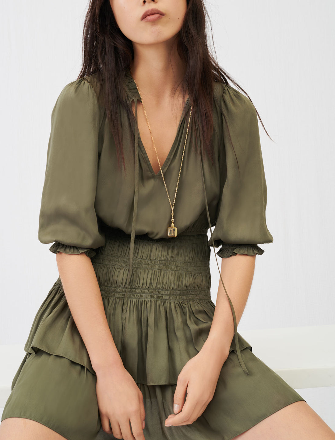 Maje | Vestido de raso fruncido con volantes Radji