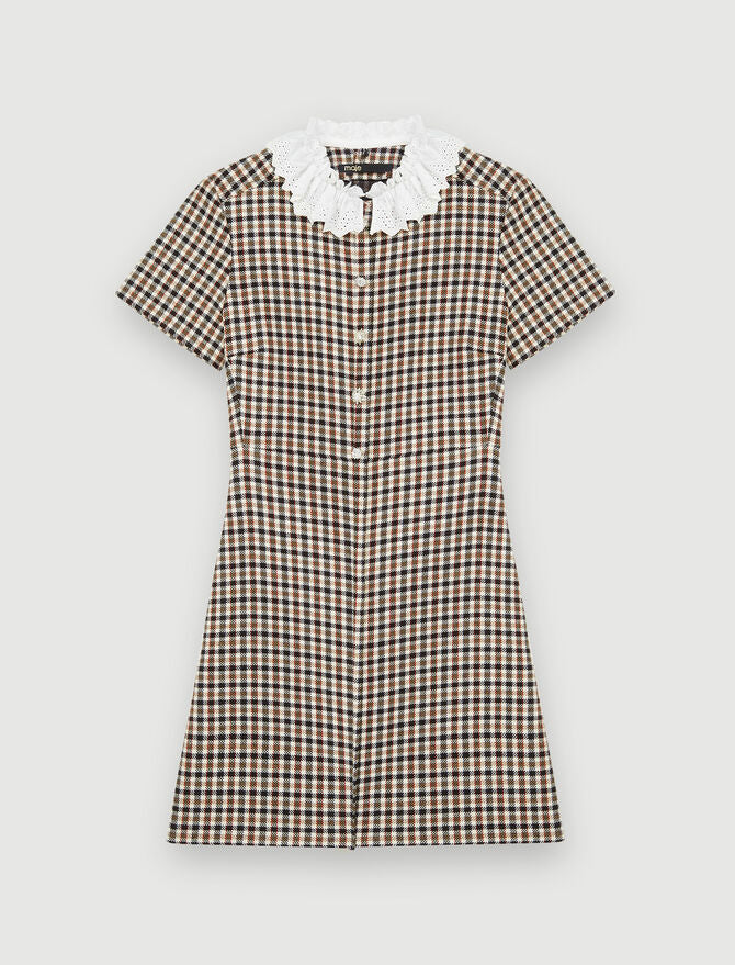 Vestido de cuadros con cuello de encaje