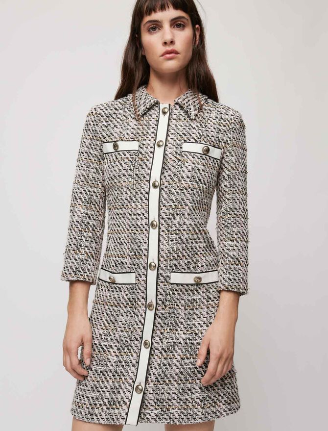 Vestido tipo tweed con contrastes