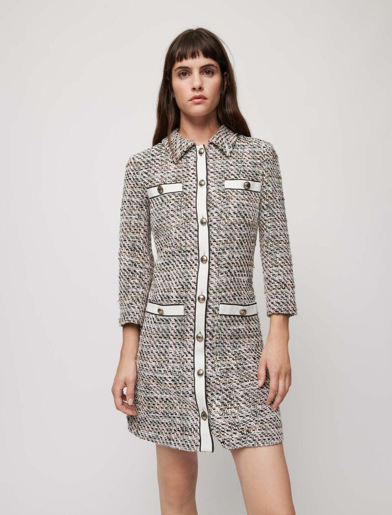 Vestido tipo tweed con contrastes