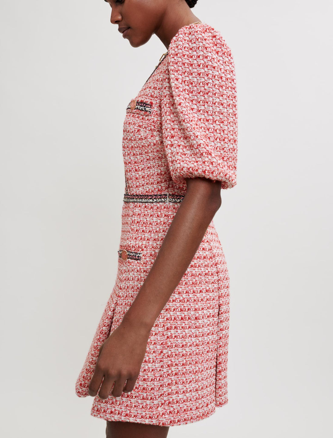 Vestido de tweed con galones étnicos