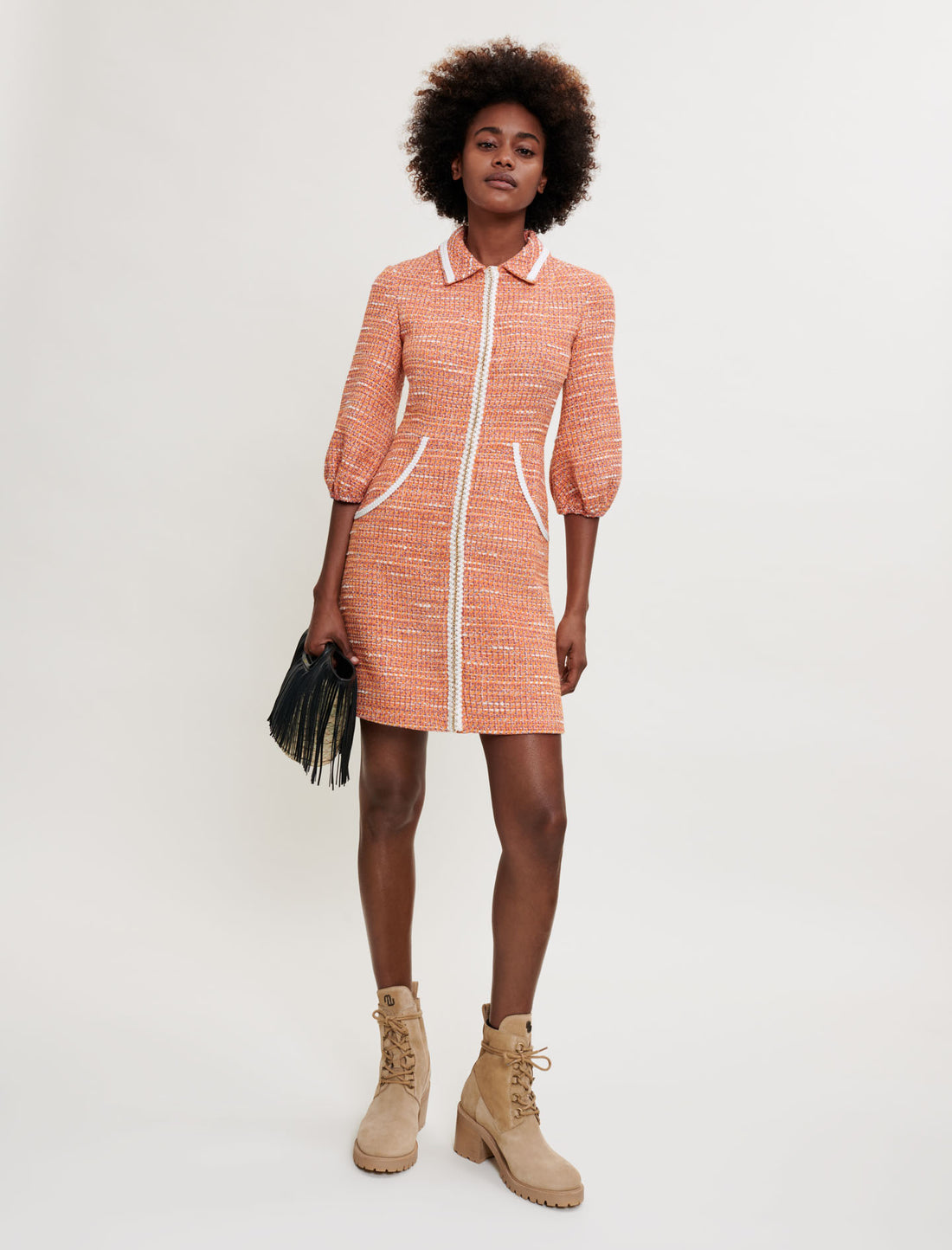Vestido de tweed con galones trenzados