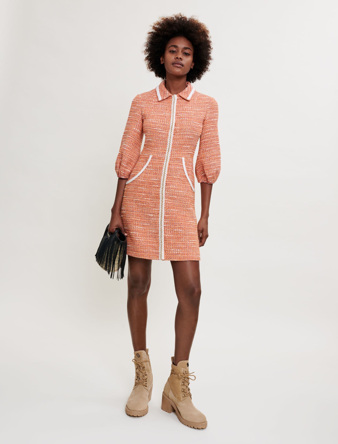 Vestido de tweed con galones trenzados