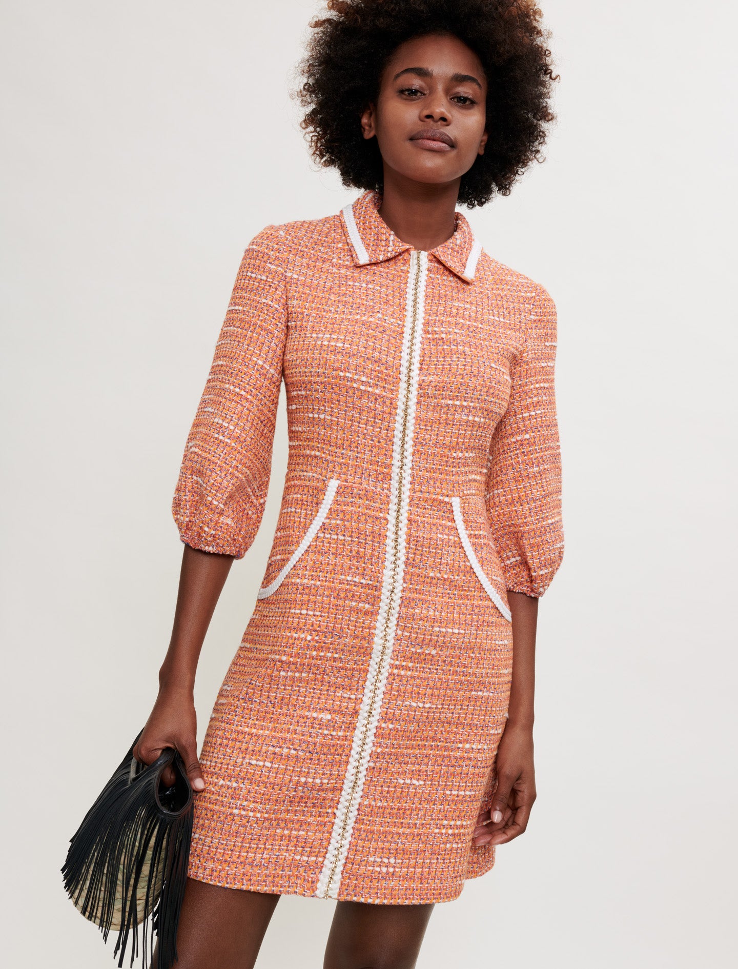 Vestido de tweed con galones trenzados