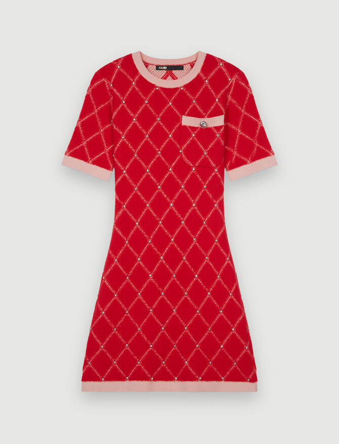 Vestido de rombos de punto y pedrería