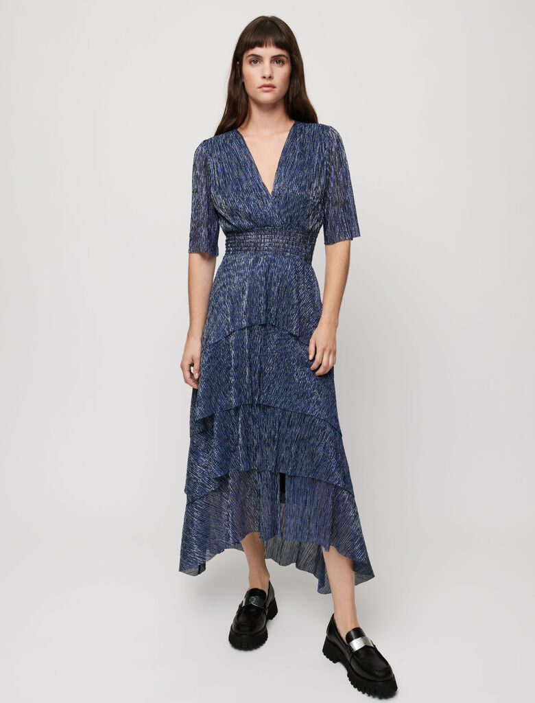 Vestido tejido de lúrex stretch con volantes